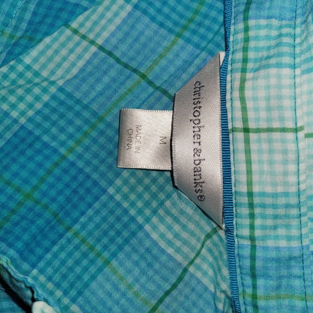 Christopher & Banks Blue Plaid Shirt 3/4 Sleeve Women's Size Medium - Picture 4 of 4